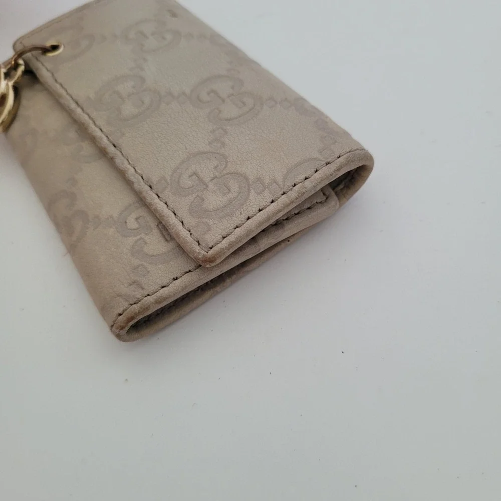 Gucci Guccissima Key Case White Bone Leather 6 Hook Holder 212111 0416